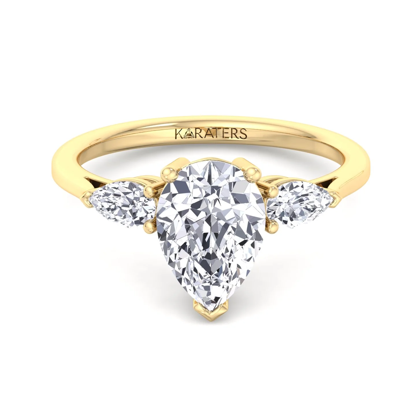 Pear Shaped Cut Lab Grown Diamond Solitaire Engagement Ring With Pear SideStones - Image 7