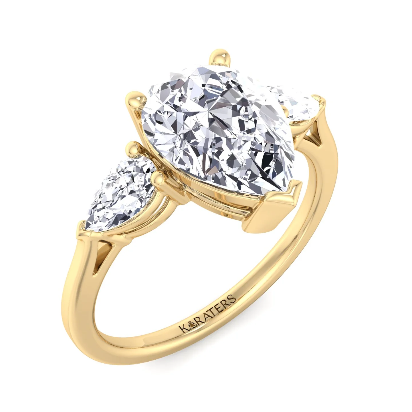 Pear Shaped Cut Lab Grown Diamond Solitaire Engagement Ring With Pear SideStones - Image 9