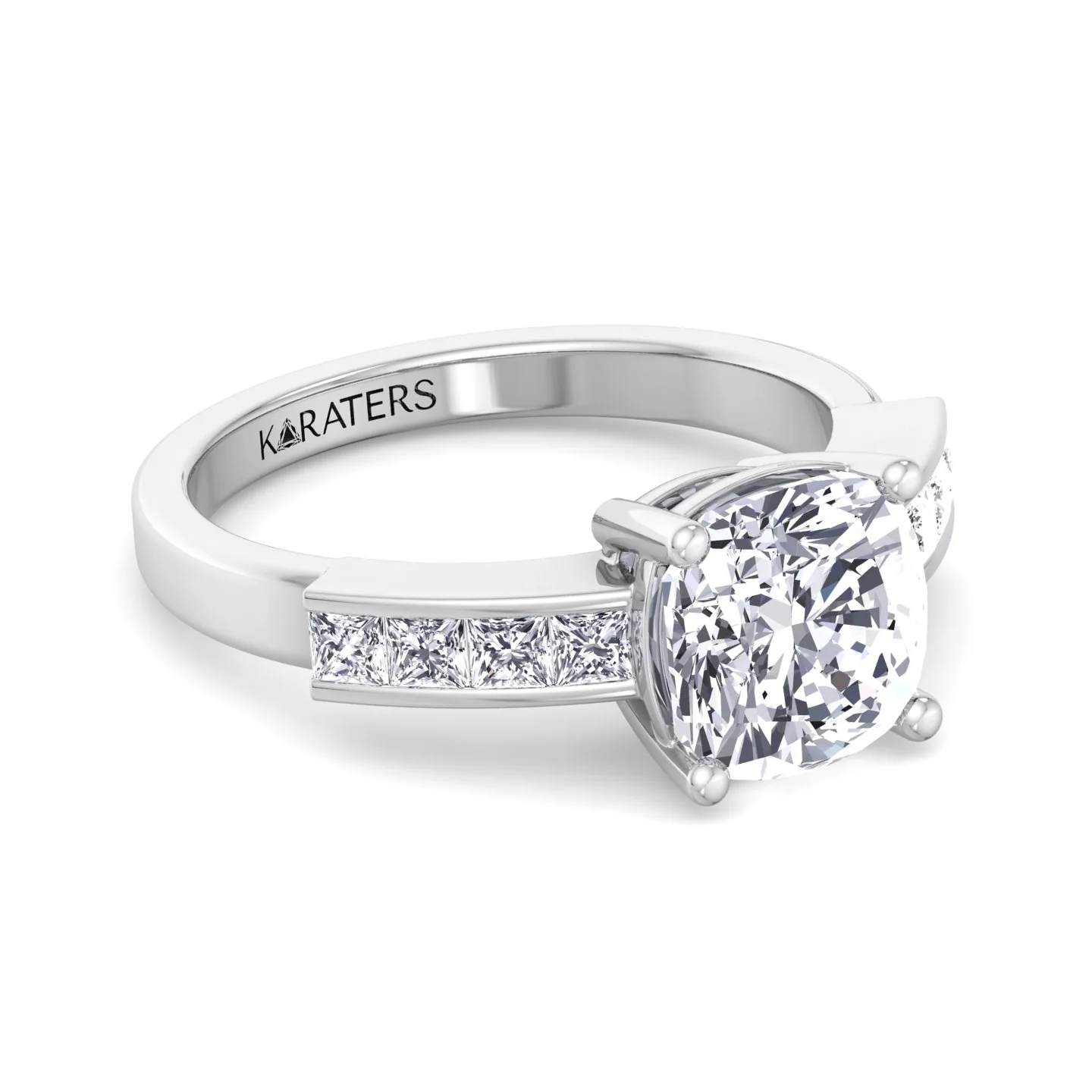 Cushion Cut Lab Grown Diamond Engagement Ring With Channel Band - Image 3