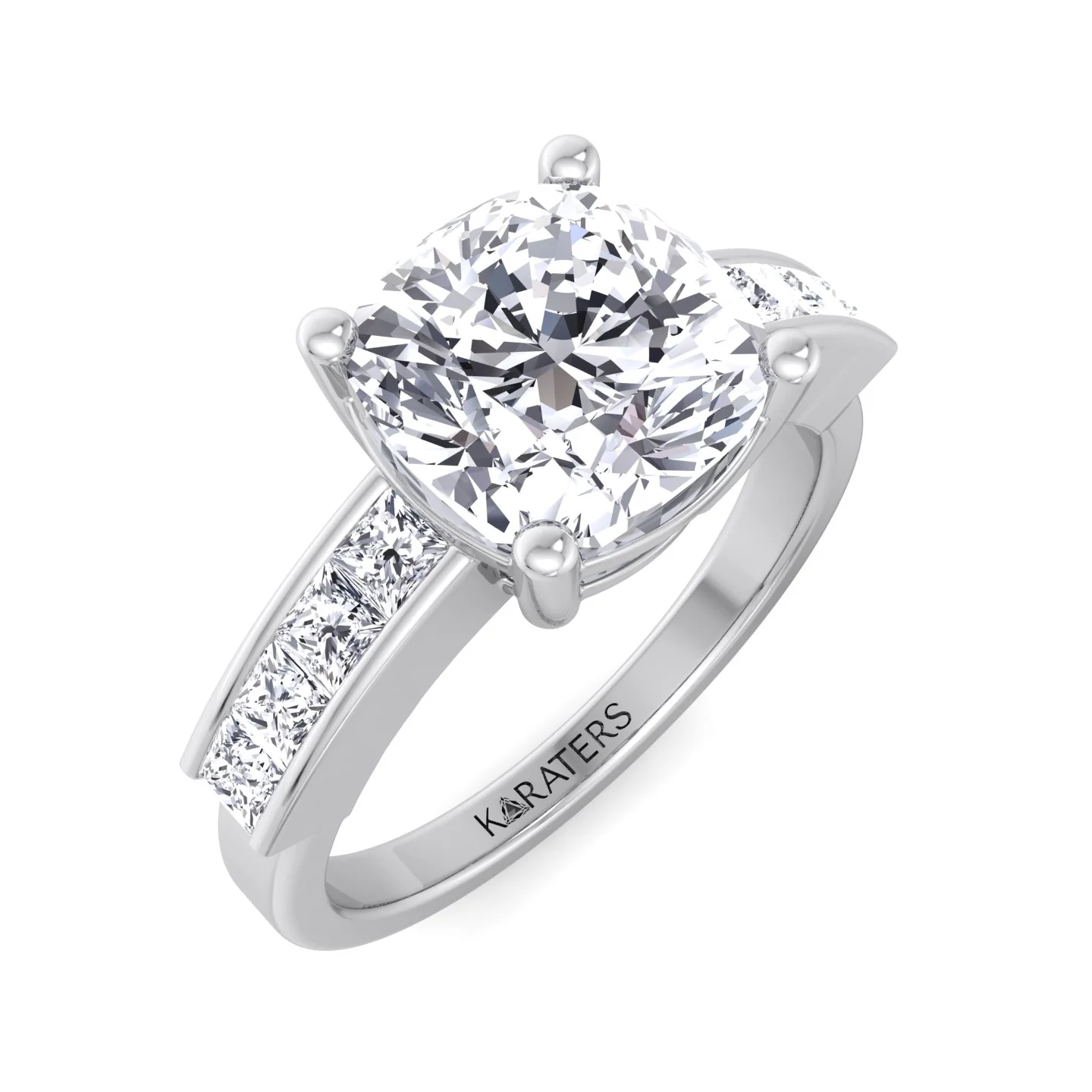 Cushion Cut Lab Grown Diamond Engagement Ring With Channel Band - Image 5