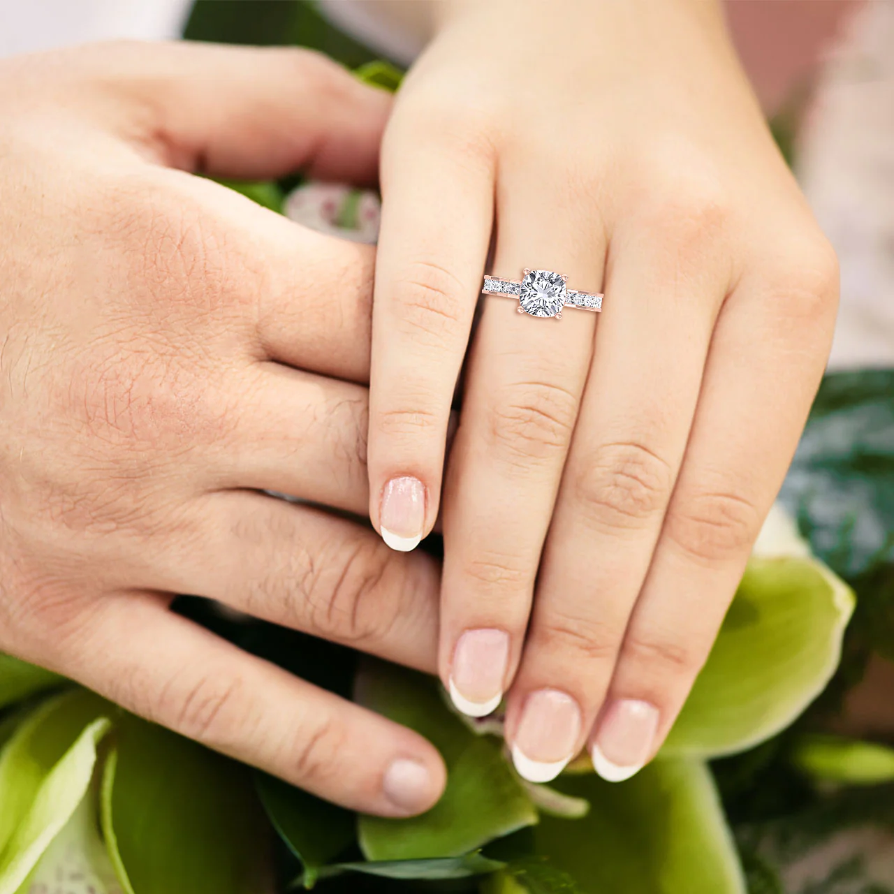 Cushion Cut Lab Grown Diamond Engagement Ring With Channel Band - Image 6