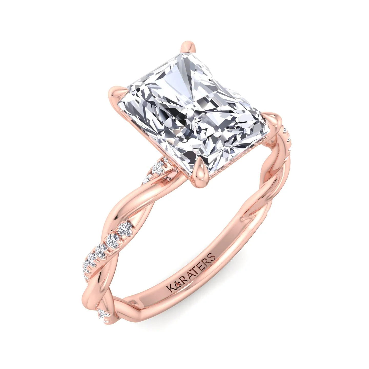 Radiant Cut Lab Grown Diamond Engagement Ring With Twist Band - Image 12