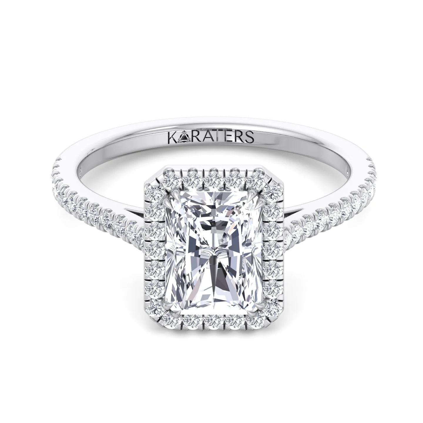 Radiant Cut Lab Grown Diamond Engagement Ring with Pave Band - Image 4