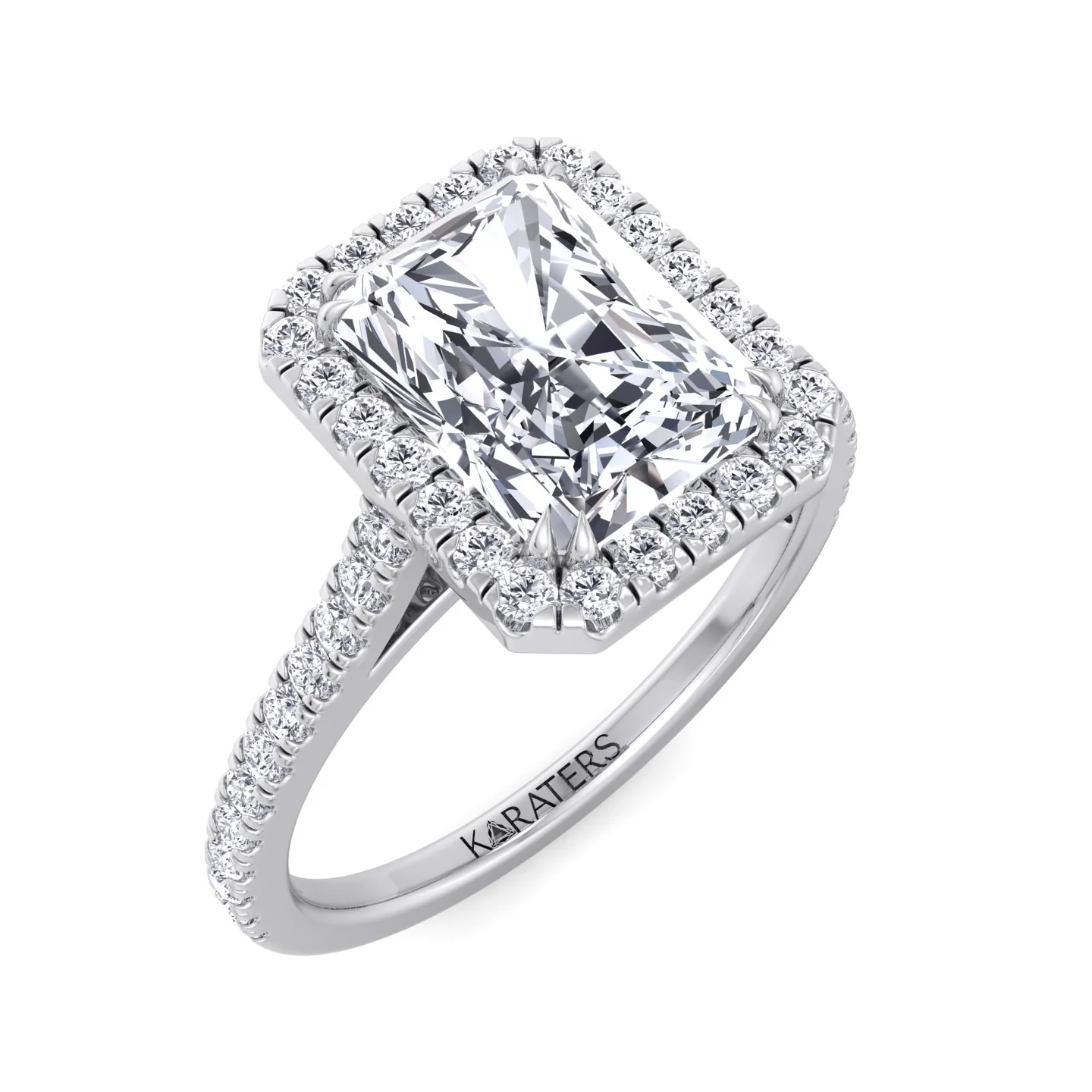 Radiant Cut Lab Grown Diamond Engagement Ring with Pave Band - Image 6