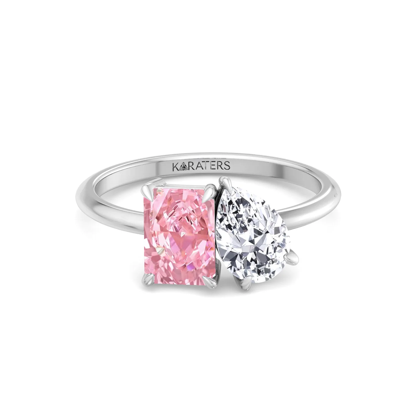 Toi Et Moi Fancy Pink Radiant Cut & Pear Shape Lab Grown Diamond Engagement Ring - Image 3
