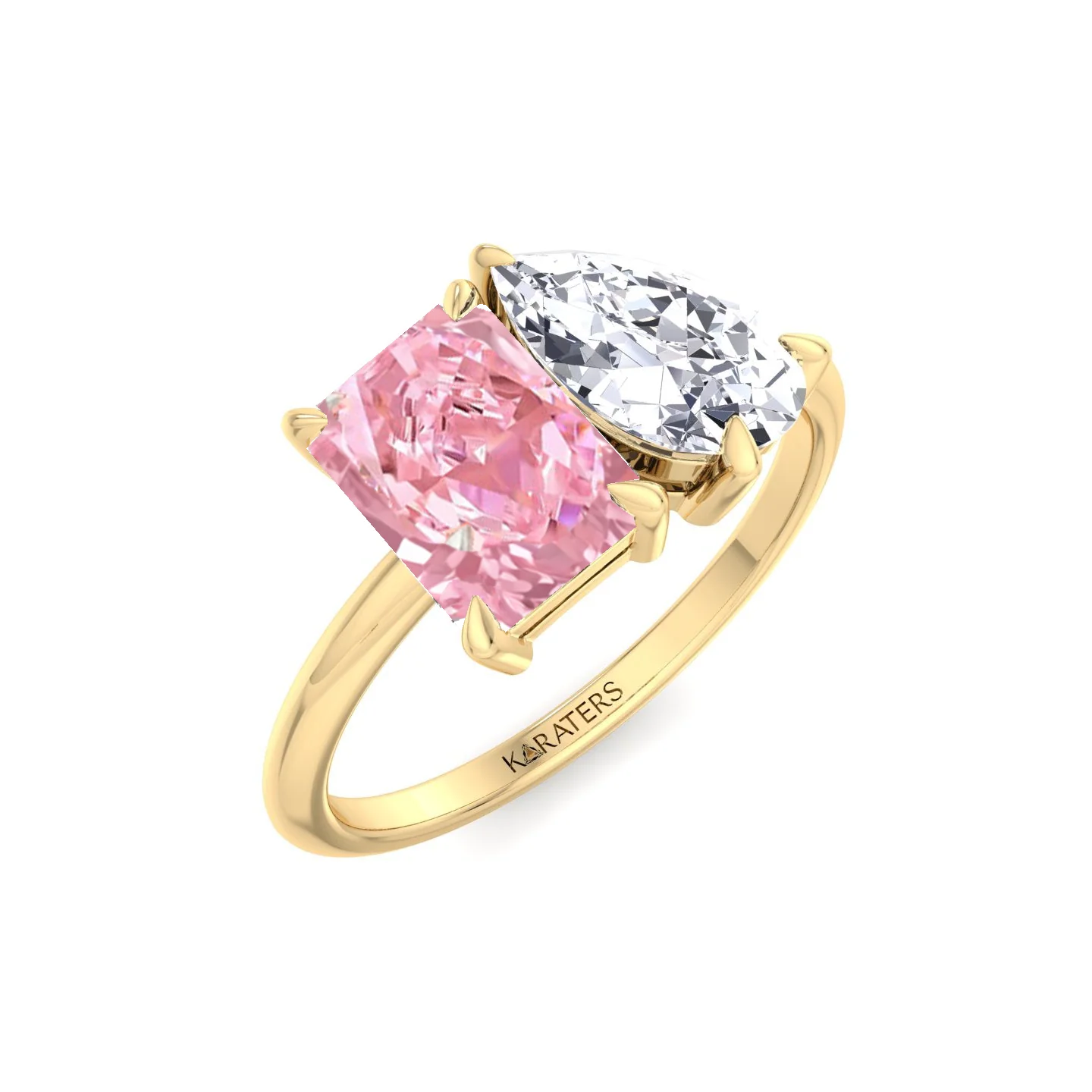Toi Et Moi Fancy Pink Radiant Cut & Pear Shape Lab Grown Diamond Engagement Ring - Image 4