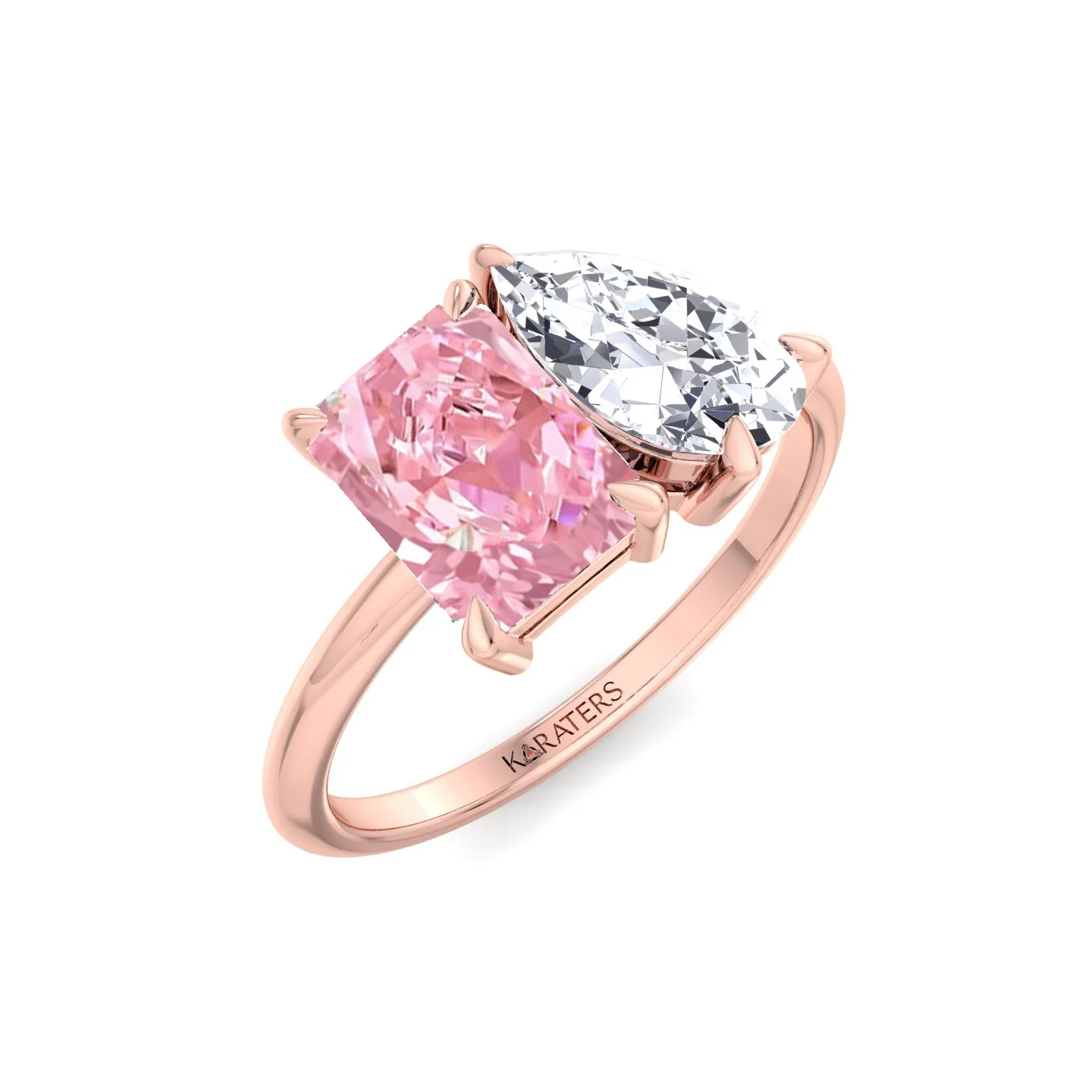Toi Et Moi Fancy Pink Radiant Cut & Pear Shape Lab Grown Diamond Engagement Ring - Image 6
