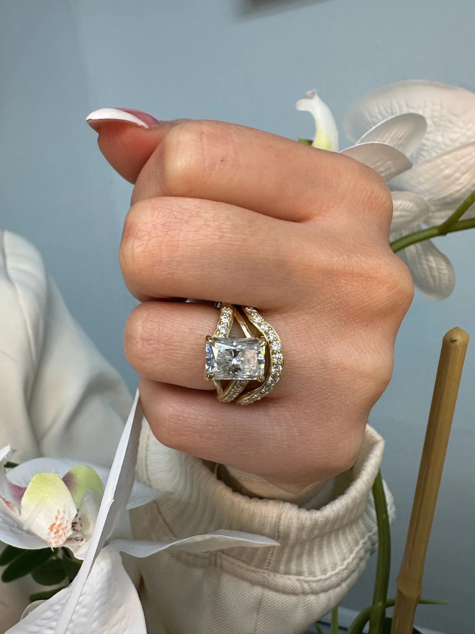 Radiant Cut Lab Grown Diamond Engagement Ring with Sidestones - Image 3