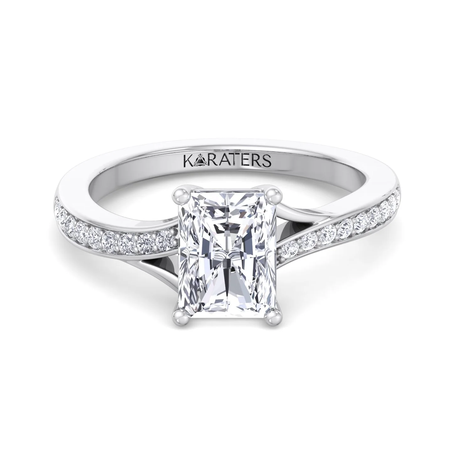 Radiant Cut Lab Grown Diamond Engagement Ring with Sidestones - Image 4