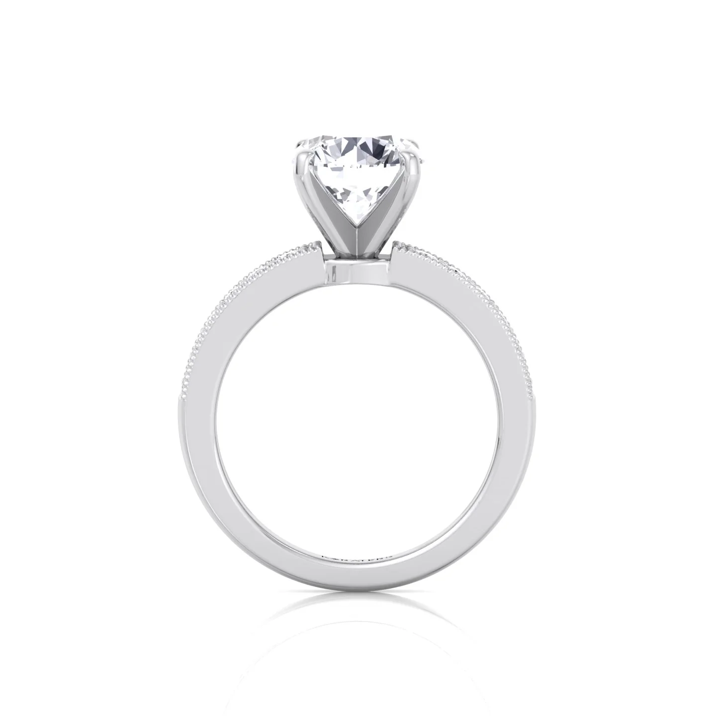 Vintage Round Shape Lab Grown Diamond Engagement Ring with Channel Set Side Stones - Image 4