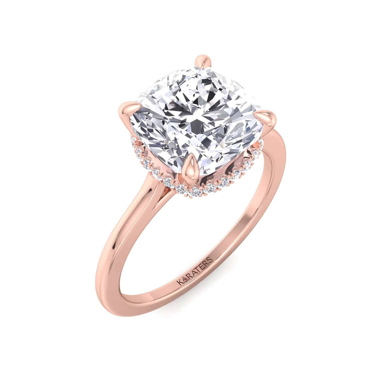 Cushion Cut Lab Grown Diamond Solitaire Engagement Ring with Hidden Halo - Image 13