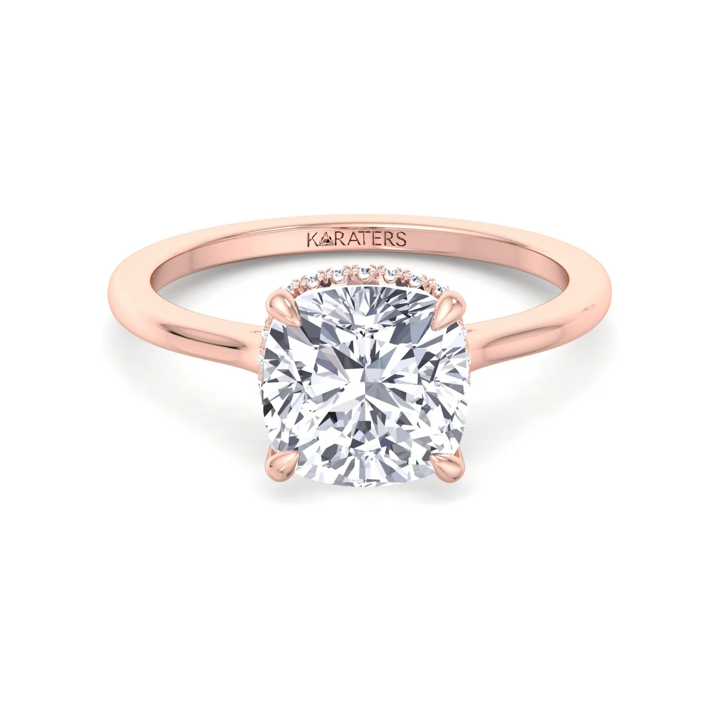 Cushion Cut Lab Grown Diamond Solitaire Engagement Ring with Hidden Halo - Image 14