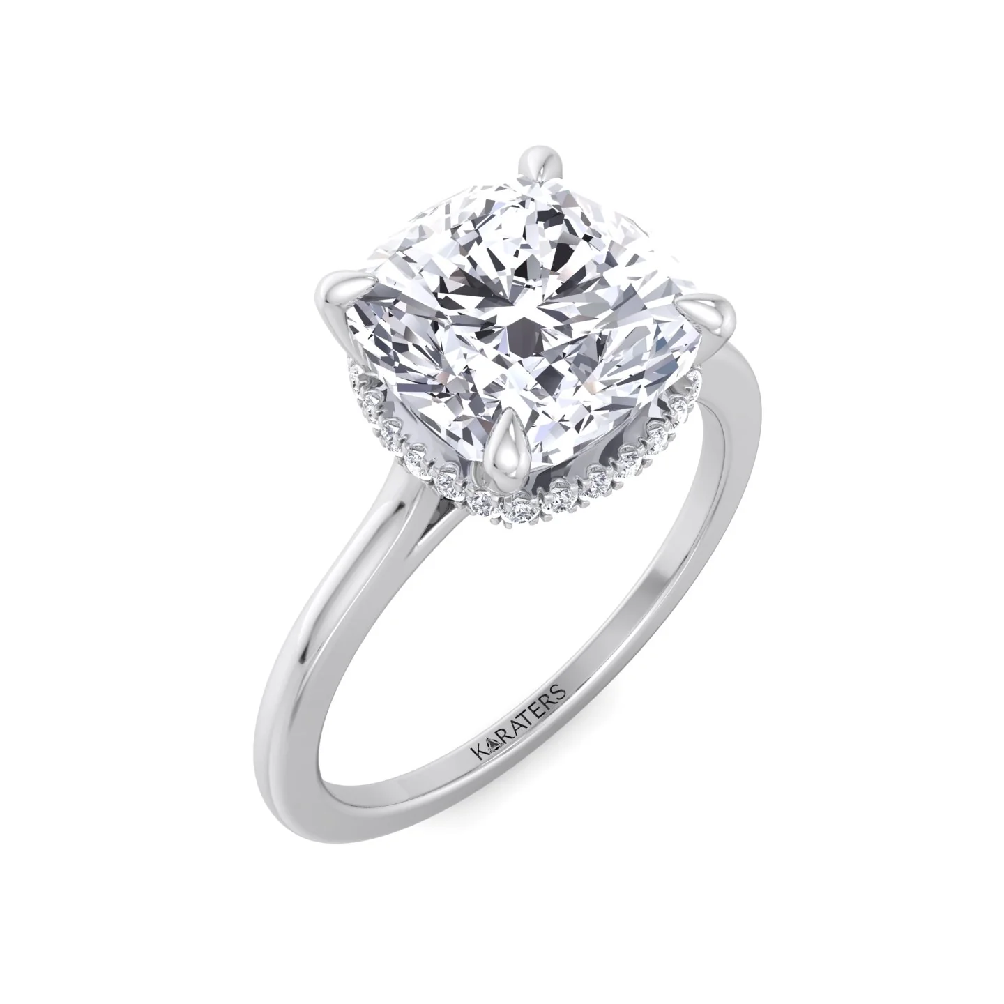 Cushion Cut Lab Grown Diamond Solitaire Engagement Ring with Hidden Halo - Image 4