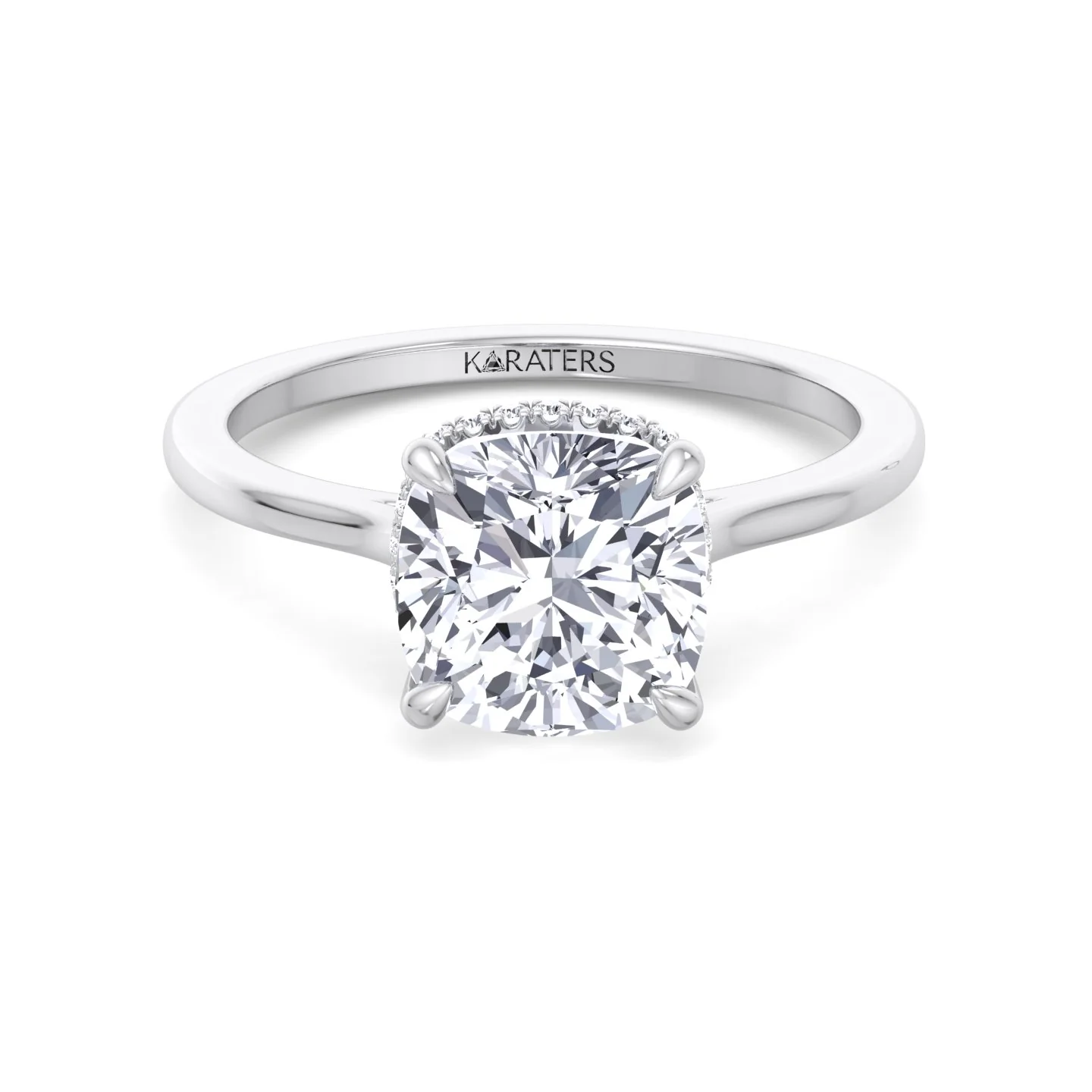 Cushion Cut Lab Grown Diamond Solitaire Engagement Ring with Hidden Halo - Image 5
