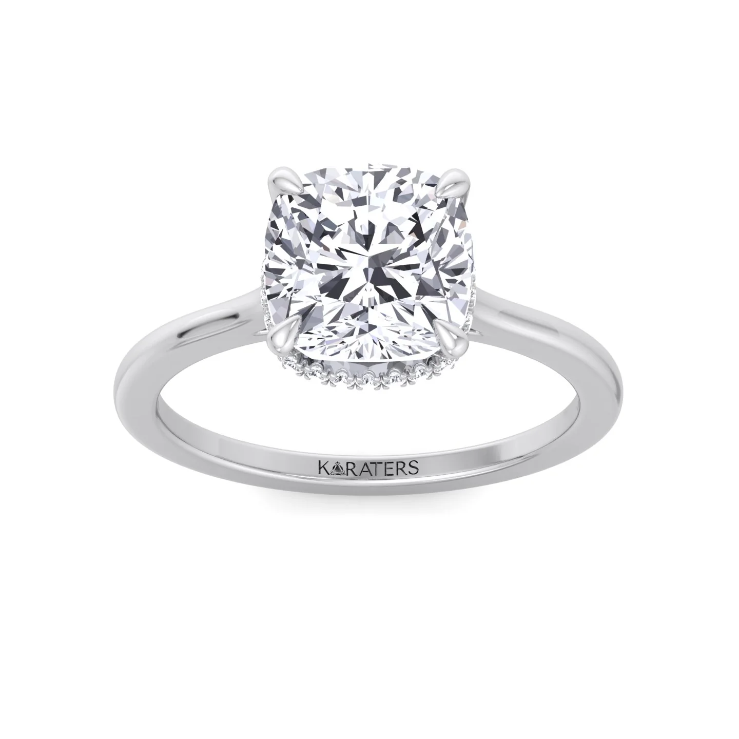 Cushion Cut Lab Grown Diamond Solitaire Engagement Ring with Hidden Halo - Image 6