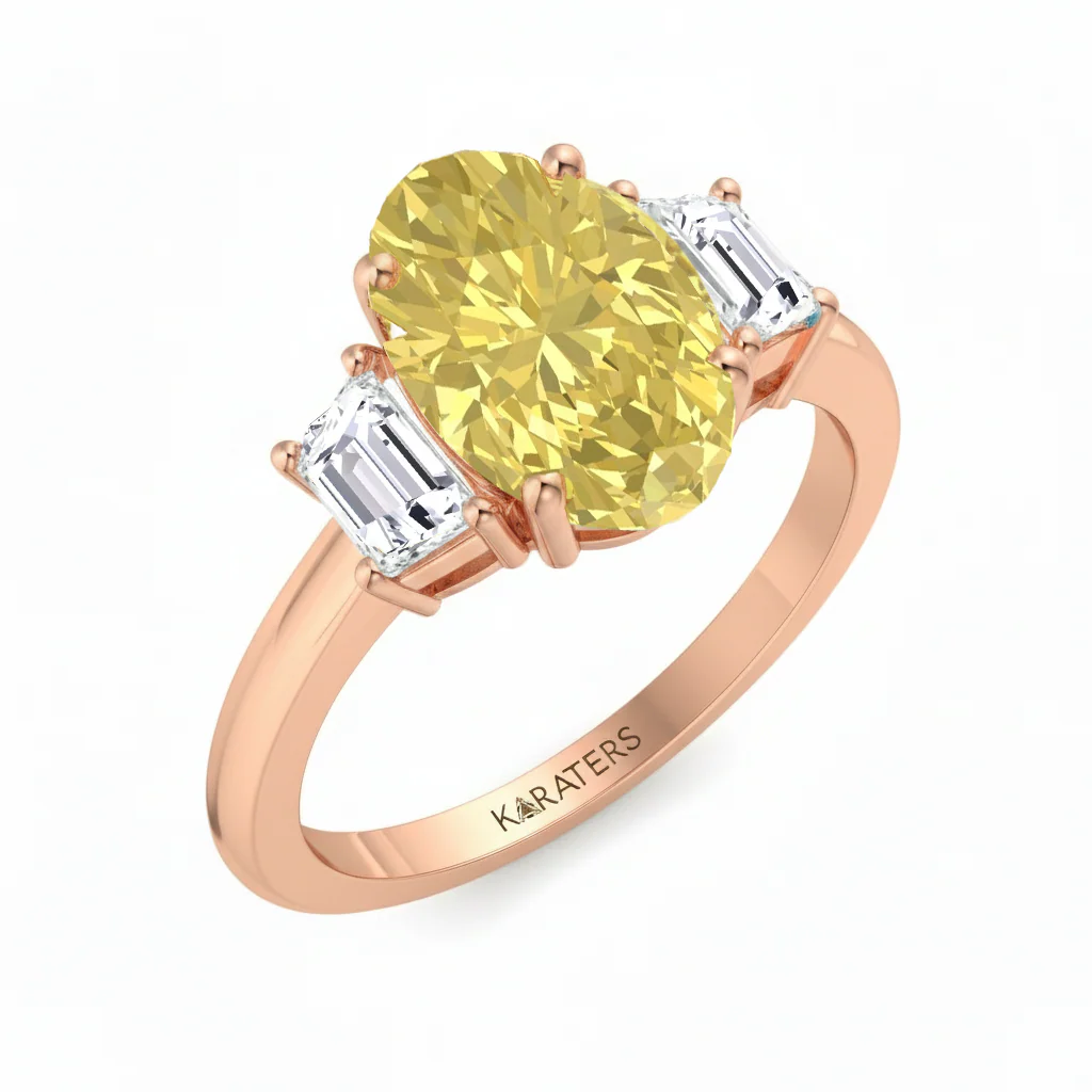 Yellow Oval Lab Grown Diamond with Trapezoid Side Stone Engagement Ring - Image 8