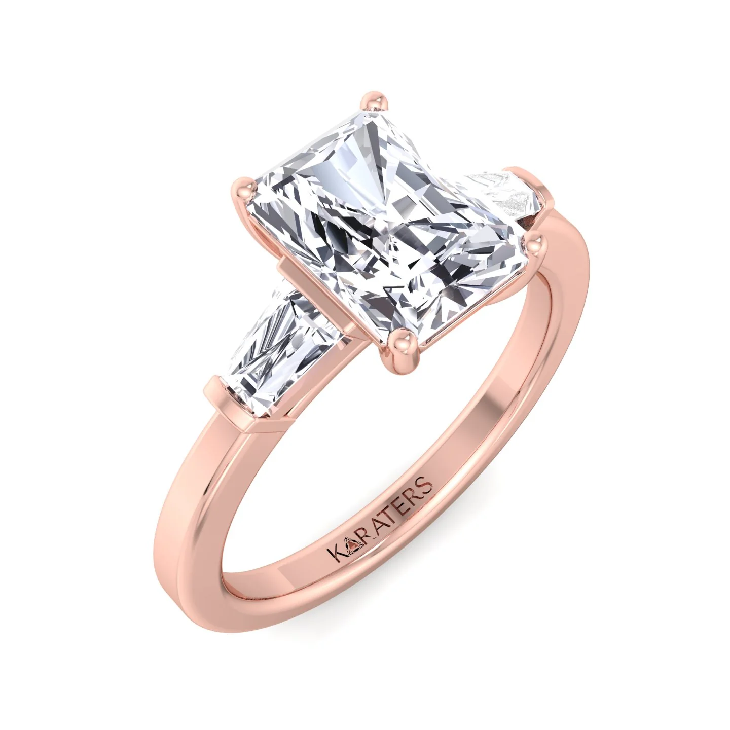 Radiant Cut Lab Grown Diamond Engagement Ring with Tapered Baguette Sidestones - Image 12