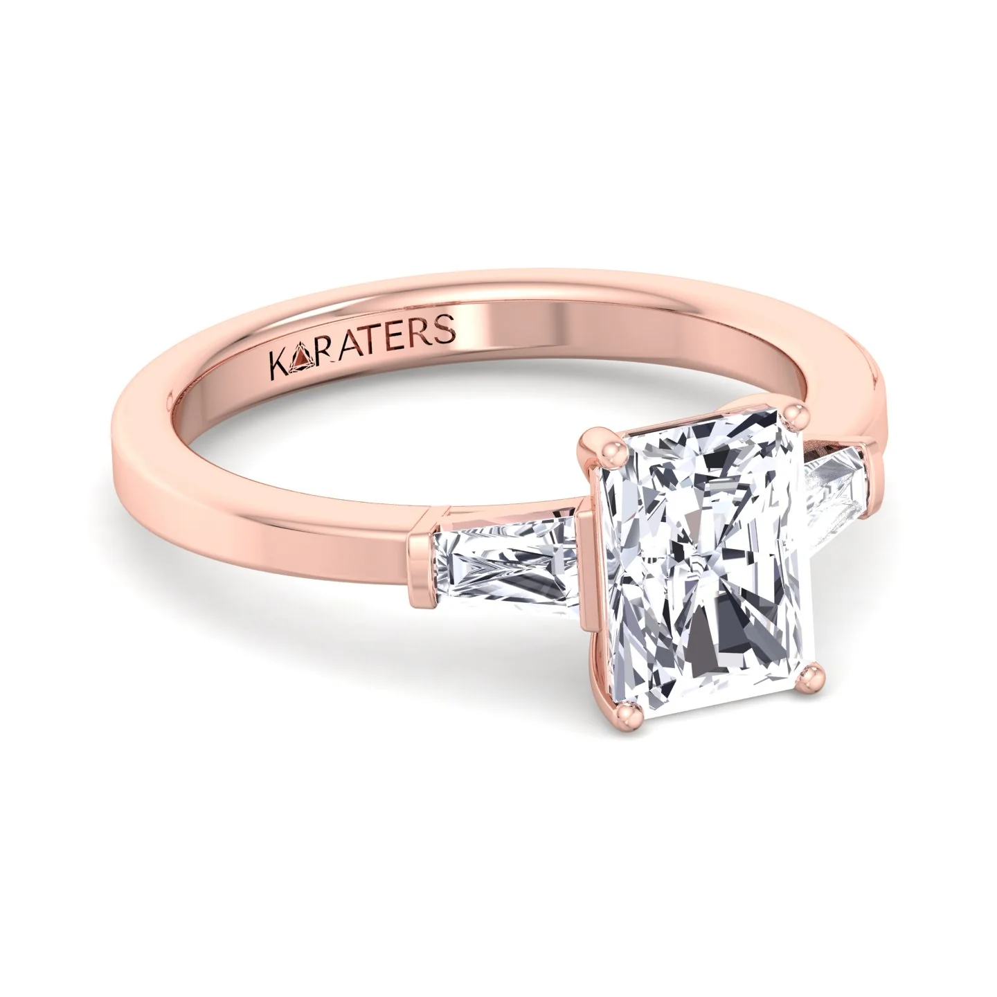 Radiant Cut Lab Grown Diamond Engagement Ring with Tapered Baguette Sidestones - Image 13