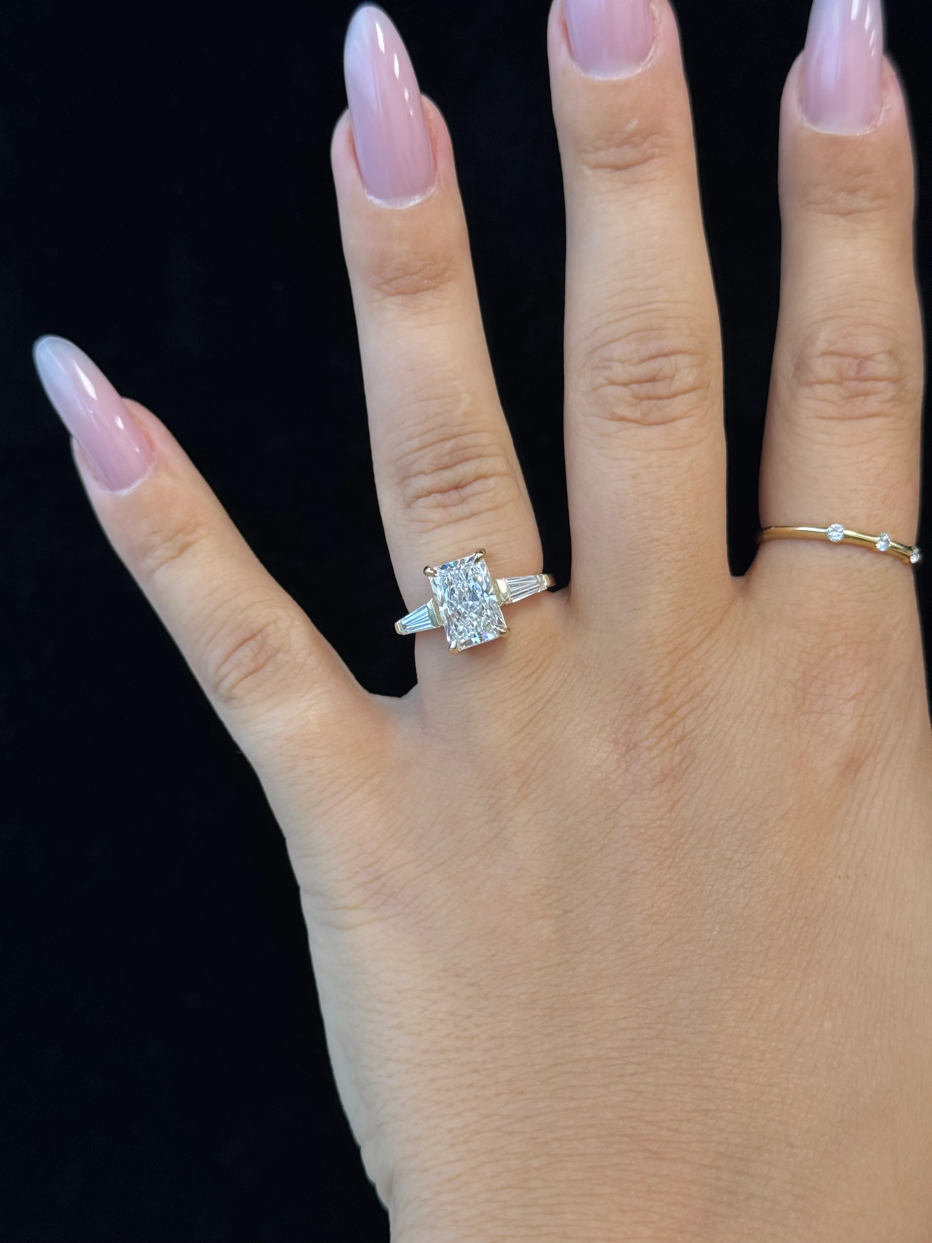 Radiant Cut Lab Grown Diamond Engagement Ring with Tapered Baguette Sidestones - Image 14