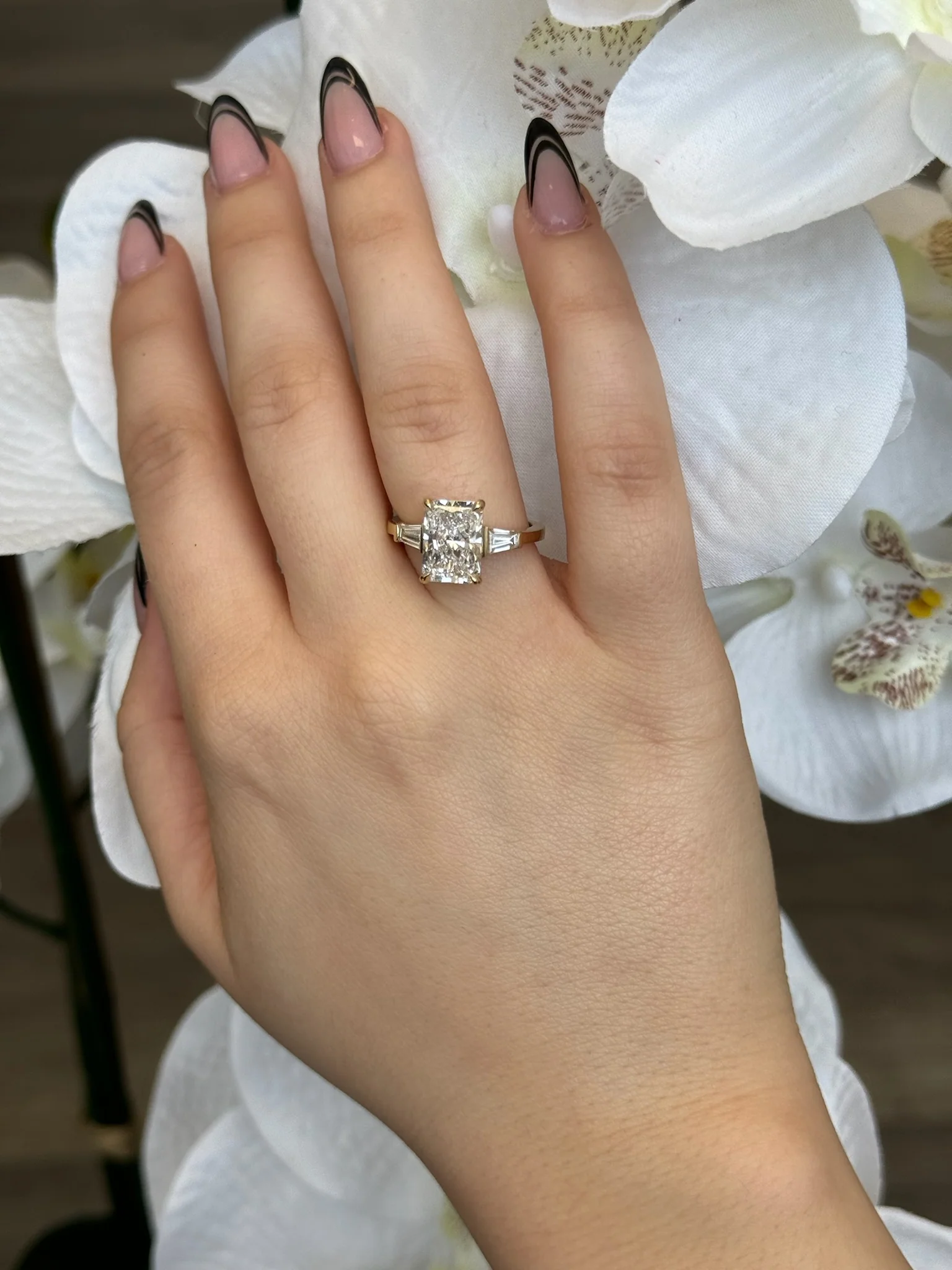 Radiant Cut Lab Grown Diamond Engagement Ring with Tapered Baguette Sidestones - Image 16