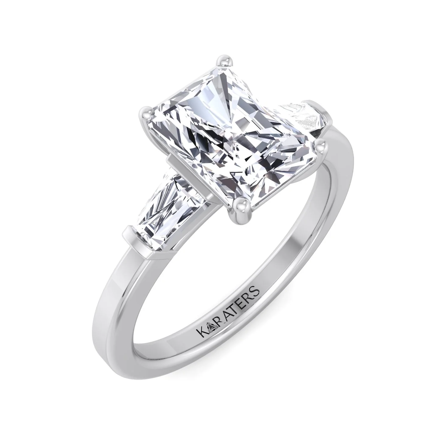 Radiant Cut Lab Grown Diamond Engagement Ring with Tapered Baguette Sidestones - Image 5