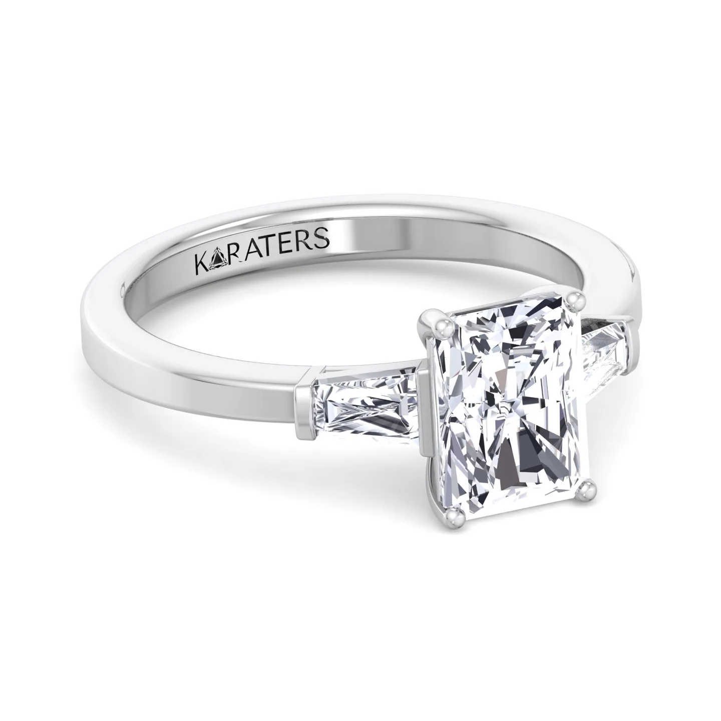 Radiant Cut Lab Grown Diamond Engagement Ring with Tapered Baguette Sidestones - Image 6