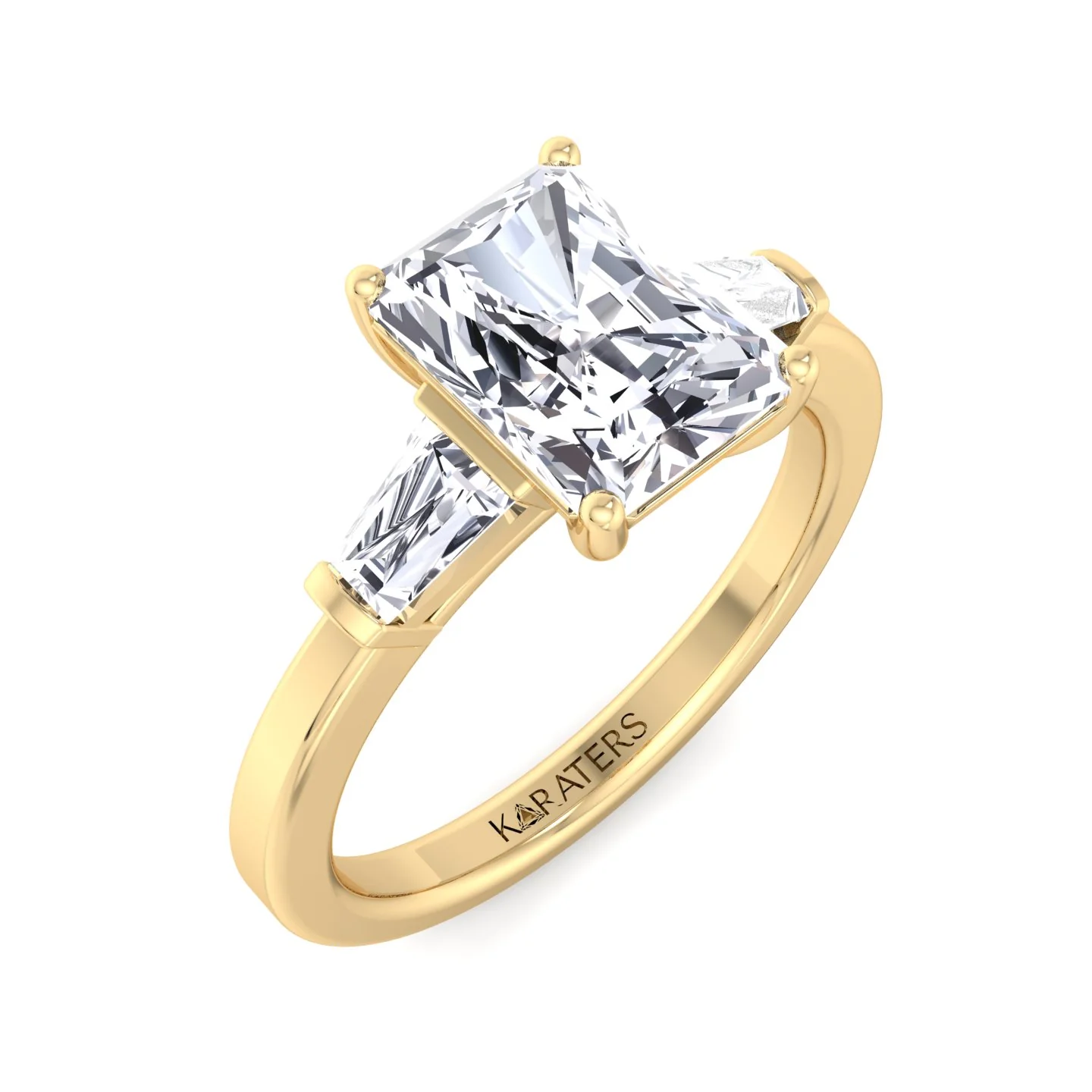 Radiant Cut Lab Grown Diamond Engagement Ring with Tapered Baguette Sidestones - Image 9